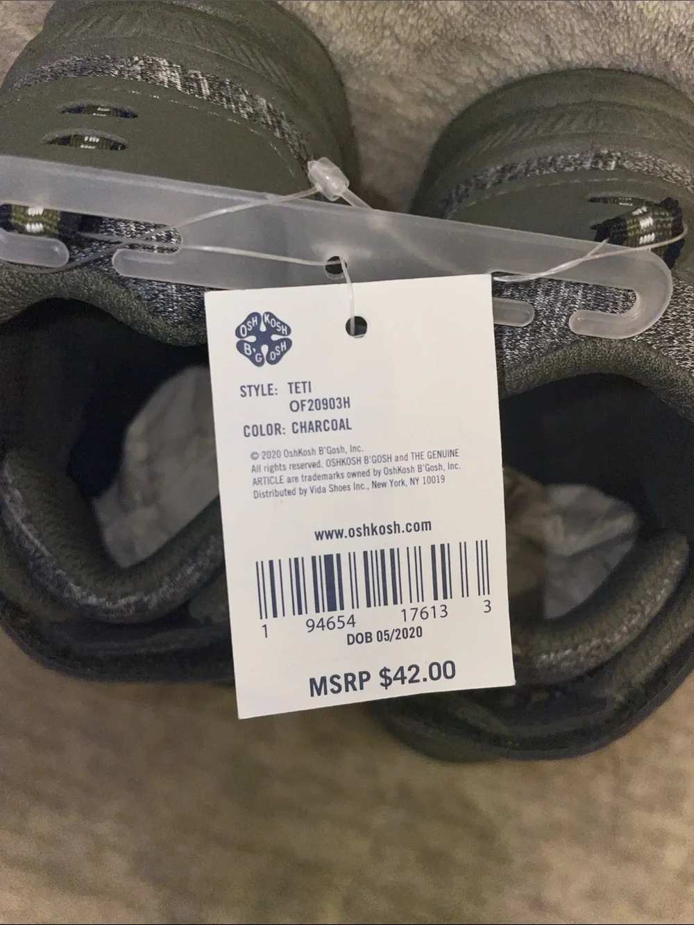 OshKosh B'gosh Machine Washable Gray and Olive Kids Sneakers